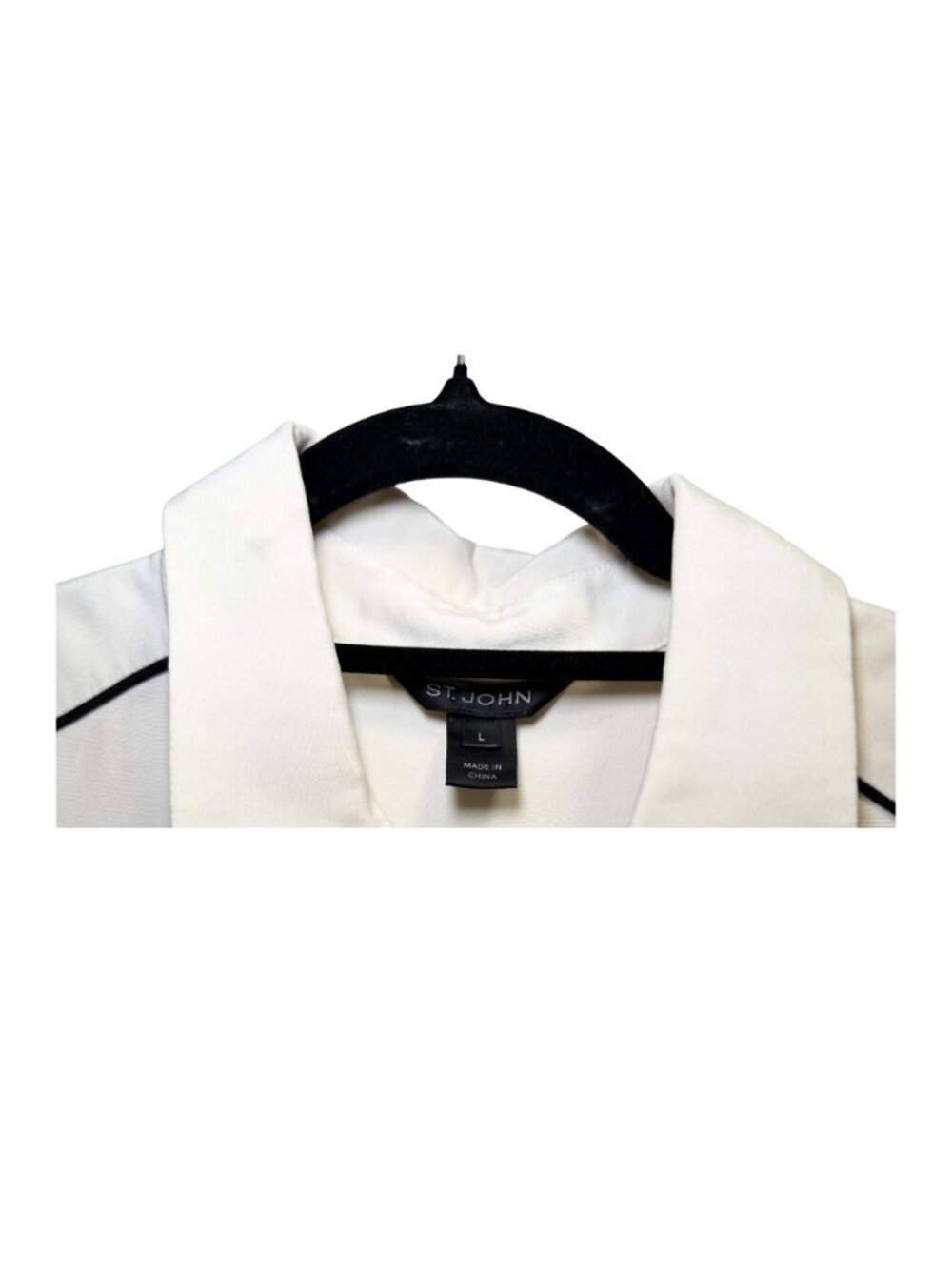 St. John Ivory Button Down Blouse Black Piping Size L - Picture 3 of 4